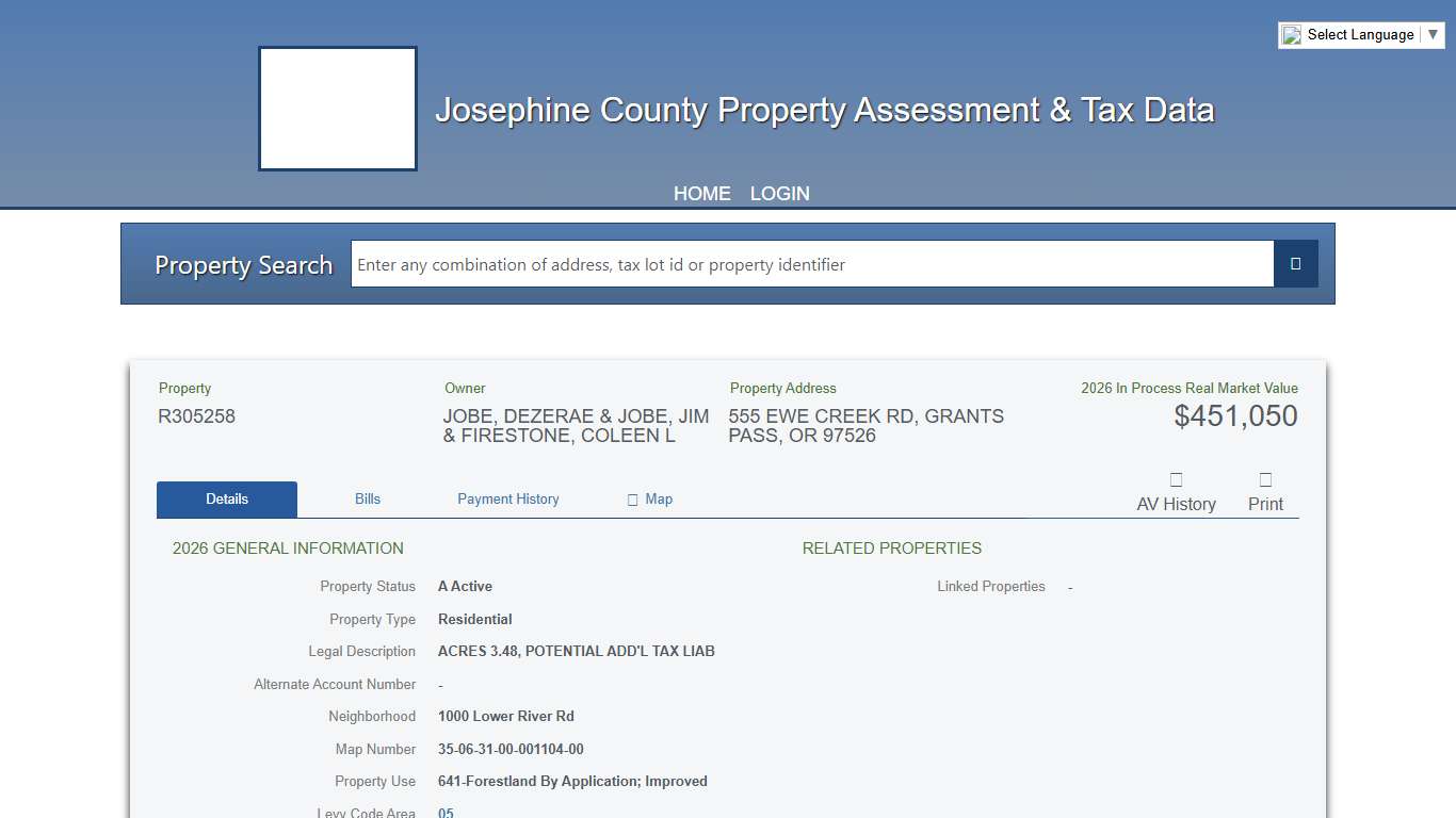 Josephine County Public Access > Property Detail
